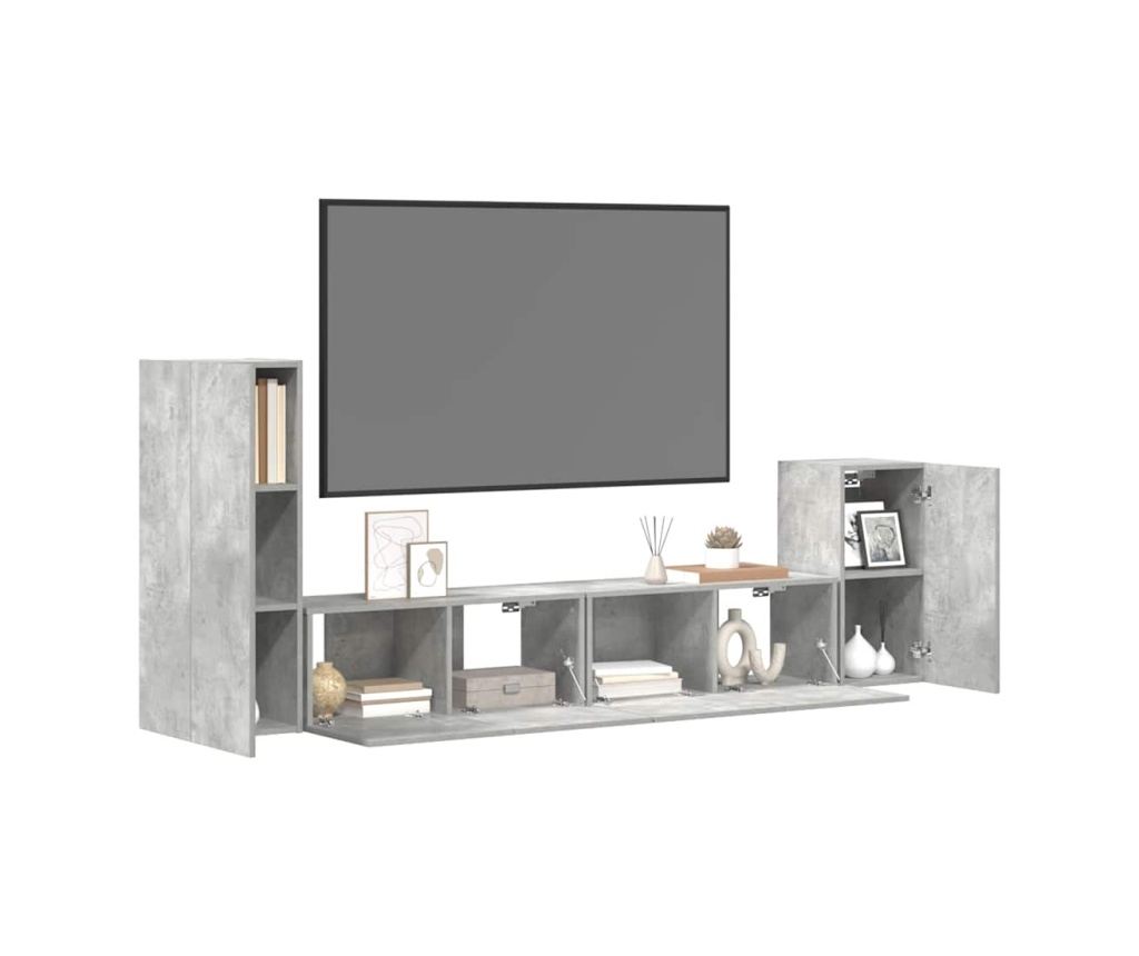 TV omarica set, 4 kosi, betonsko siva, konstruiran les - 4
