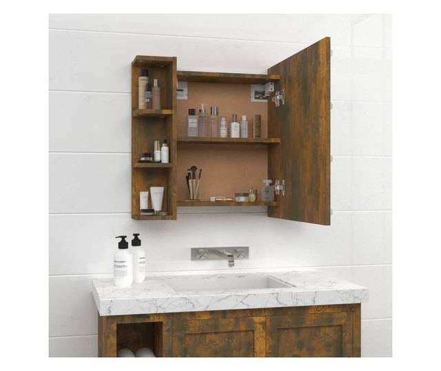 Ogledalni omarici z LED, dimljen hrast, 70x16,5x60 cm