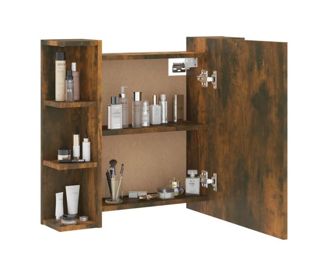 Ogledalni omarici z LED, dimljen hrast, 70x16,5x60 cm