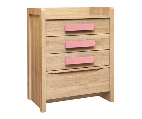 Comoda Playroom cu sertare, 63x40x80cm, nuanta sonoma/roz