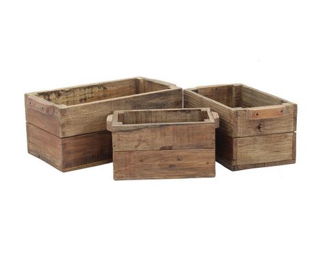 Sada 3 hnědých dřevěných úložných boxů