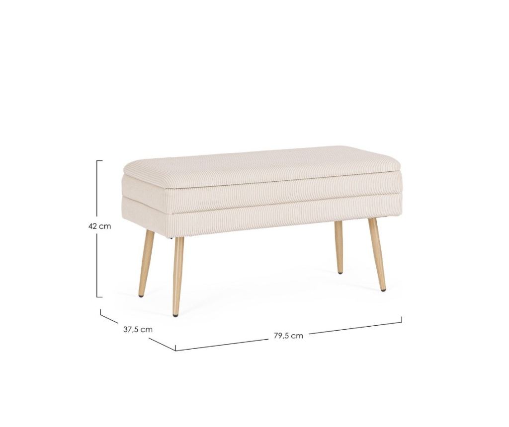 Úložná lavice Olga - Textil, bílá/přírodní ocel, 79,5x37,5x42cm - 3