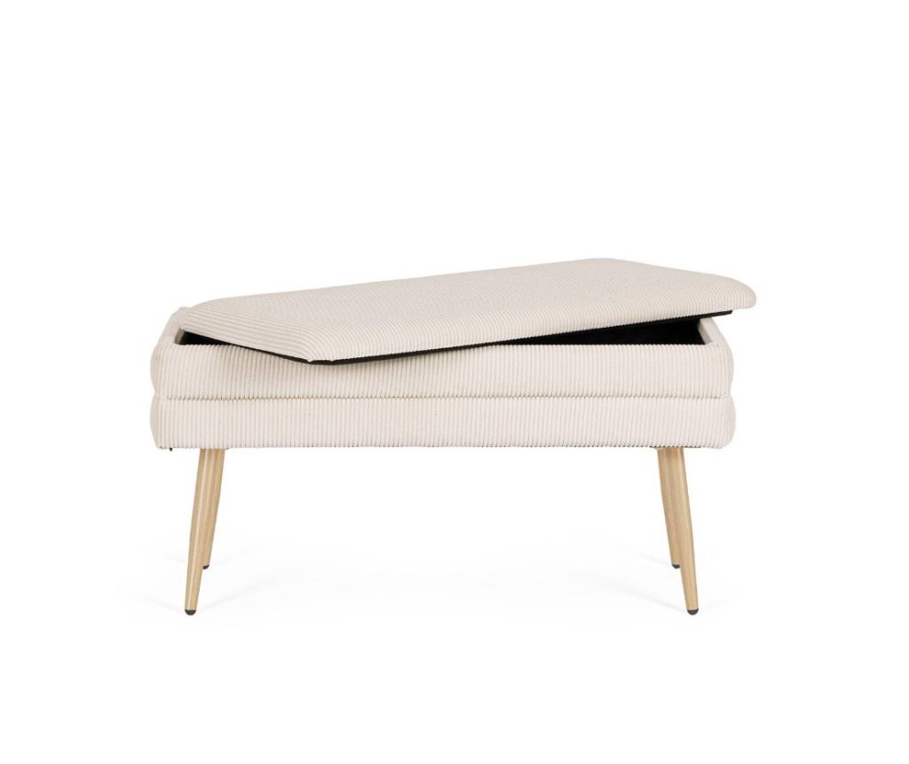 Úložná lavice Olga - Textil, bílá/přírodní ocel, 79,5x37,5x42cm - 6