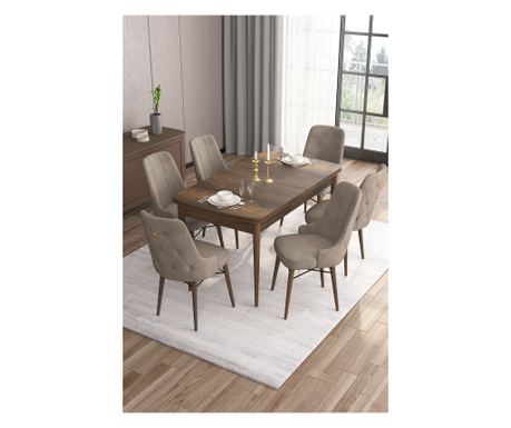 Proširivi blagovaonski stol i set stolica (7 komada) 338, barokni, cappuccino