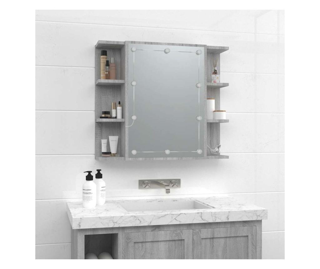 LED ogledalna omarica, sonoma siva, 70x16,5x60 cm - 4