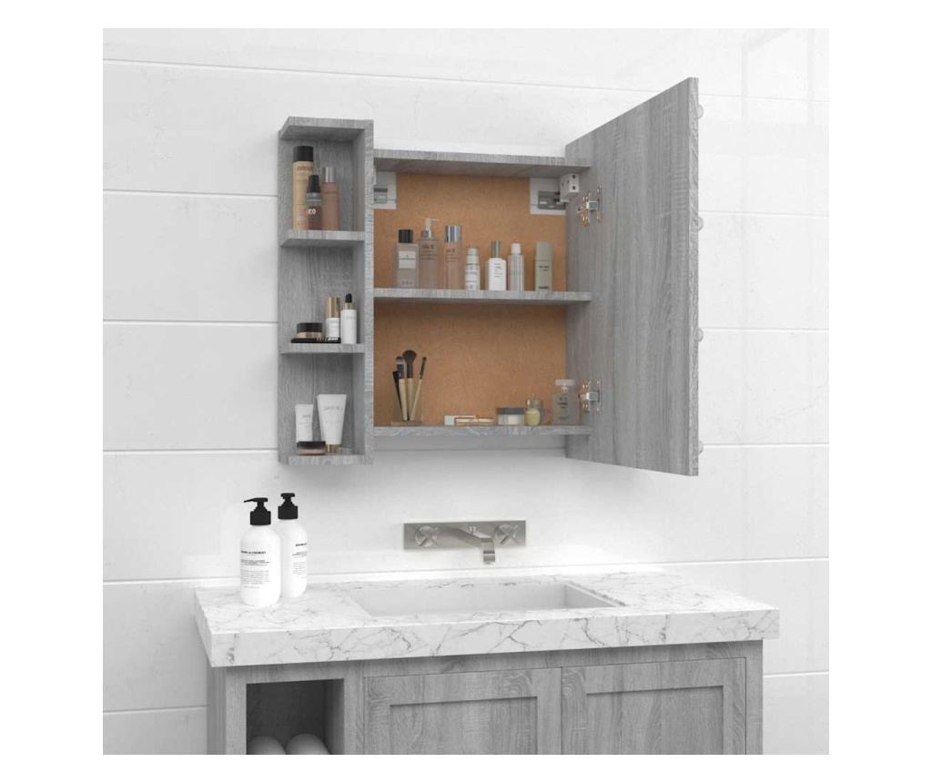 LED ogledalna omarica, sonoma siva, 70x16,5x60 cm - 5