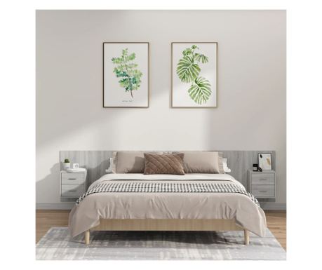 Κεφαλάρι κρεβατιού με ντουλάπια, Sonoma Gray, Ξύλο Επεξεργασμένο