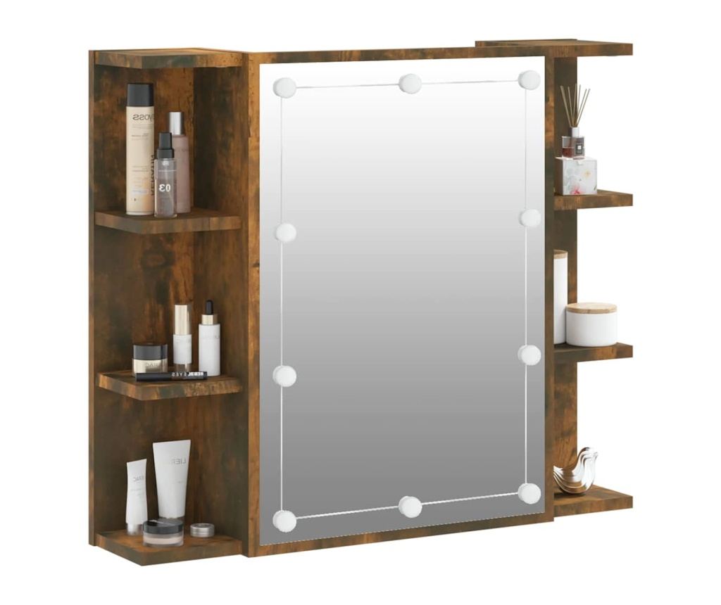 Ogledalni omarici z LED, dimljen hrast, 70x16,5x60 cm - 6