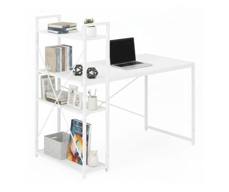 Modernhome Računalni stol s policama i ojačanim metalnim okvirom, 120 cm, bijeli