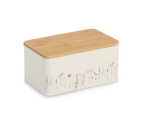 Контейнер за съхранение Zeller, метал/бамбук, 20x12x10 см, 1.65 л, бял
