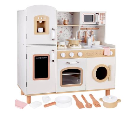 GINGER HOME Ξύλινη Παιδική Κουζίνα – Vintage Μοντέλο με Ηλεκτρική Εστία, Φώτα, Ήχους και Νεροχύτη με Τρεχούμενο Νερό, 91x31x90 ε