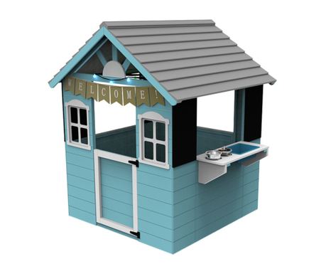 GINGER HOME Παιδικό Ξύλινο Σπιτάκι Εξωτερικού Χώρου με Πάγκο Κουζίνας και Αξεσουάρ – Για Αυλή και Κήπο, 110×103×137,5 cm