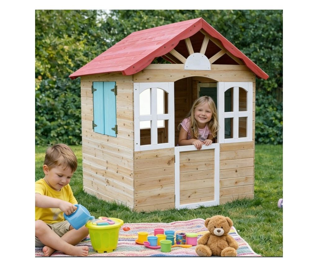 Детска дървена къщичка за игра на открито GINGER HOME – за двор и градина, 115×102×129 см - 15