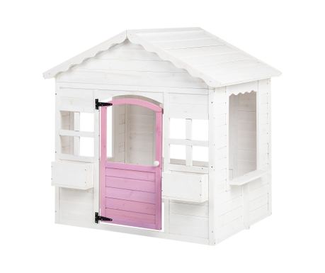 Dřevěný domeček pro děti GINGER HOME – zahradní domek s okny a květináči, bílý, 123x106x125 cm
