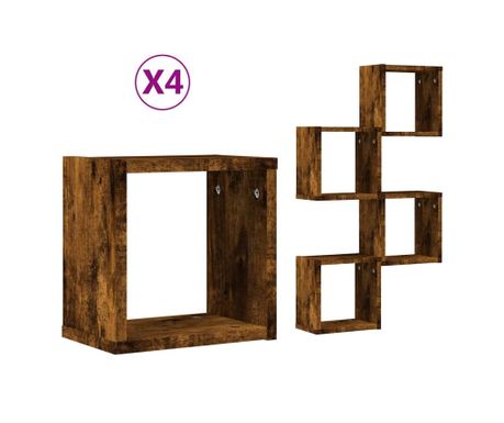 Стени за рафтове с рафт 4 pcs Димян дъб 26 x 15 x 26 cm
