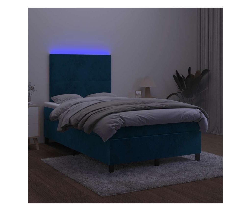 Легло с пружини, матрак и LED, синьо, 120x200 см, кадифе - 4