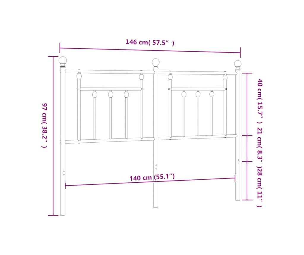 Okvir za krevet od metala, crni, 140 cm - 7