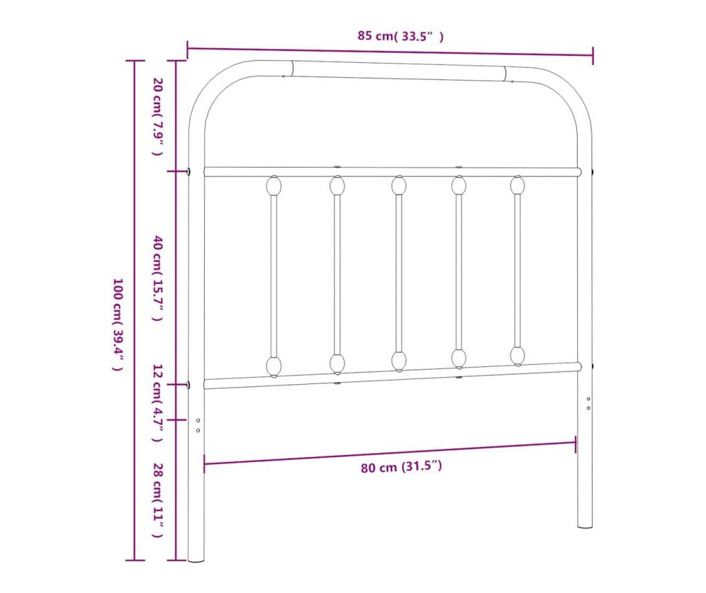 Metalni uzglavlje za krevet, crni, 80 cm - 7