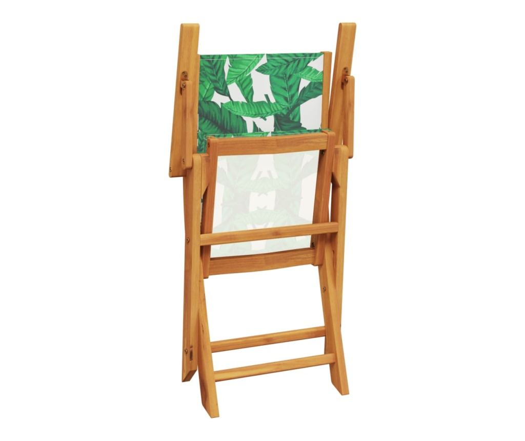 3dílný bistro set vzor listů textil a masivní dřevo - 7
