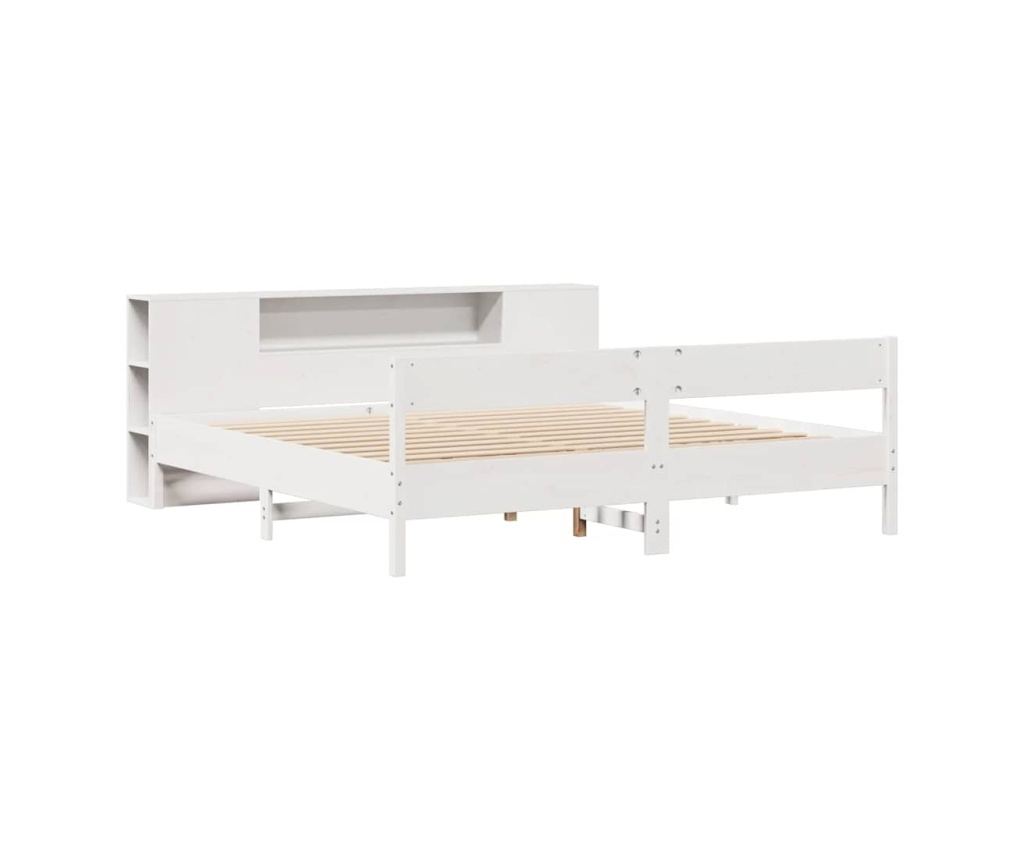 Postel s knihovnou bez matrace bílá 200x200 cm masivní borovice - 3