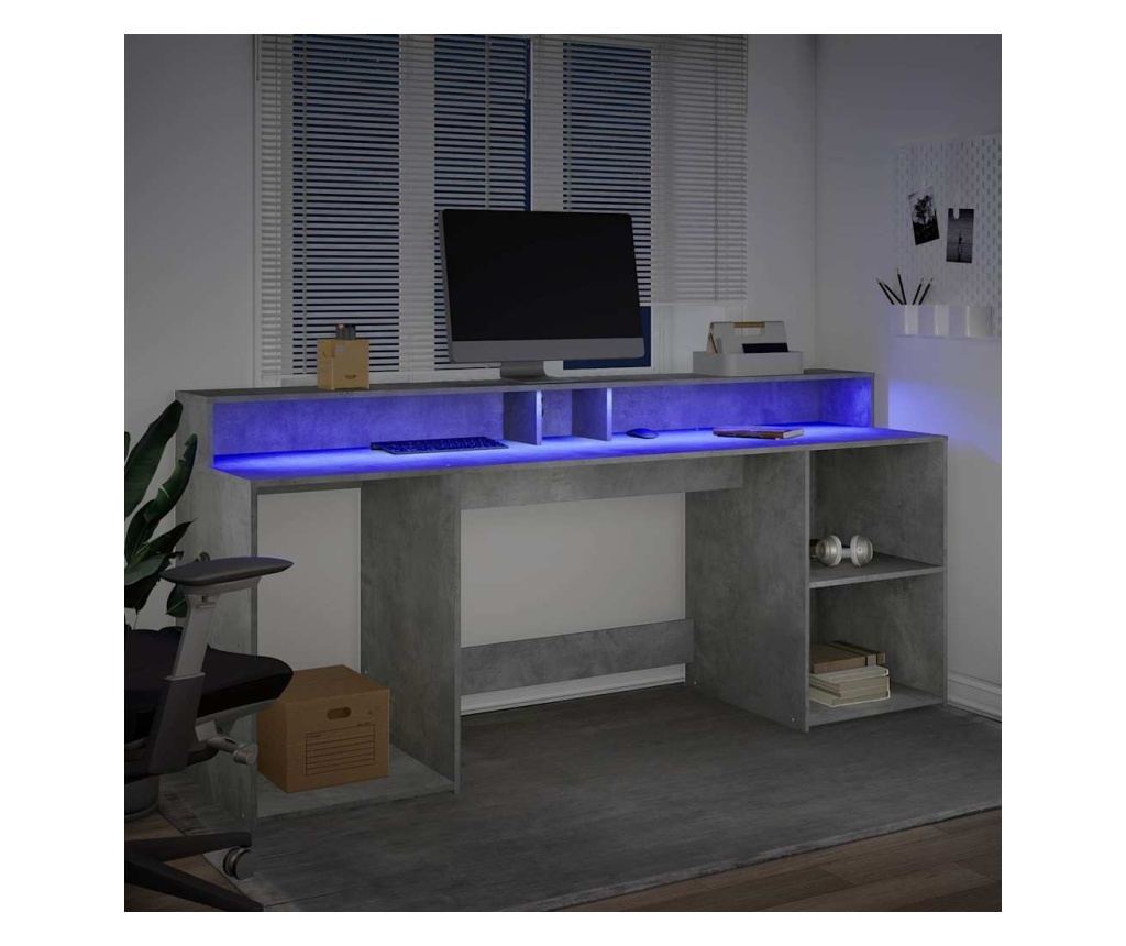 Psací stůl s LED betonově šedý 200x55x91 cm kompozitní dřevo - 4
