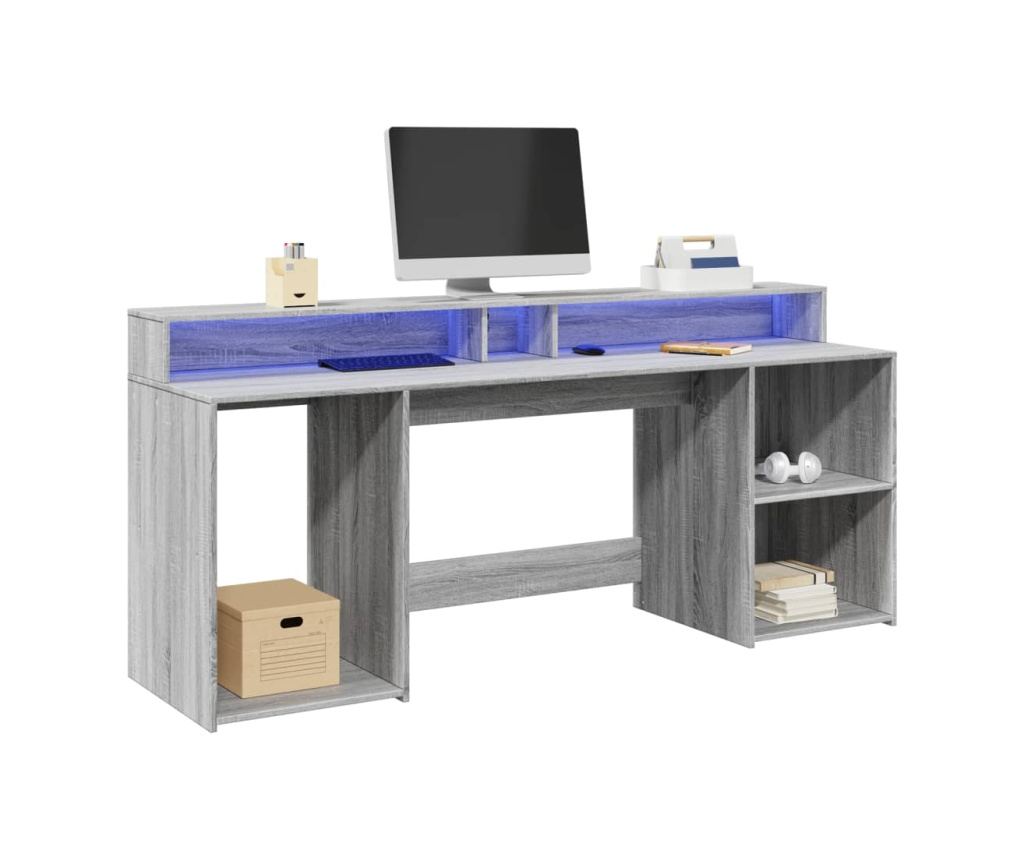 Psací stůl s LED šedý sonoma 200 x 55 x 91 cm kompozitní dřevo - 2