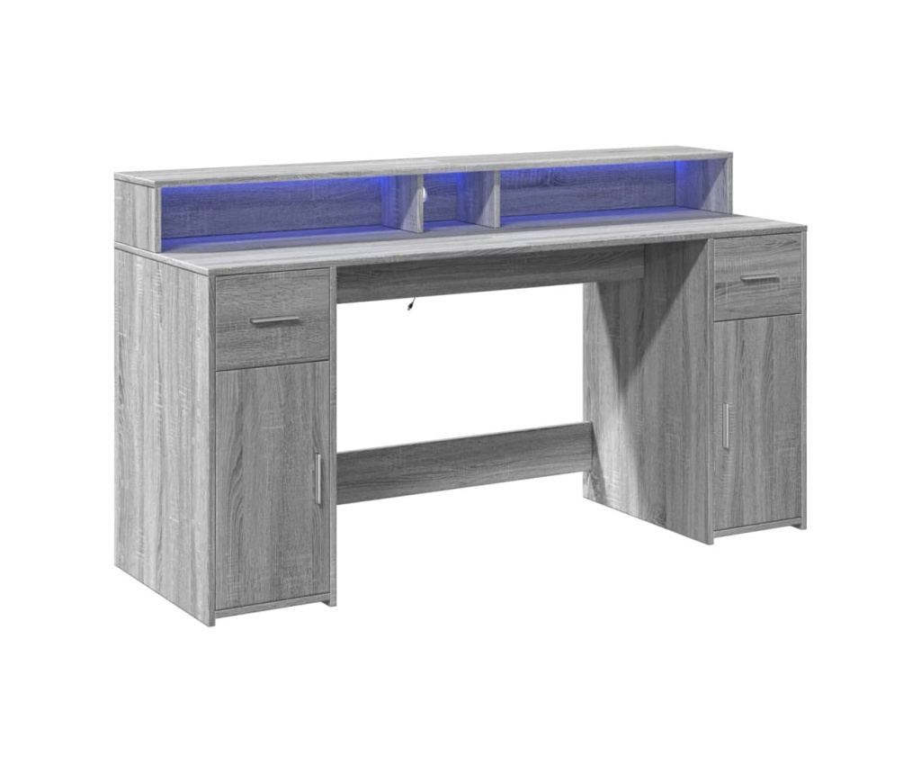 Psací stůl s LED šedý sonoma 160 x 55 x 91 cm kompozitní dřevo - 5
