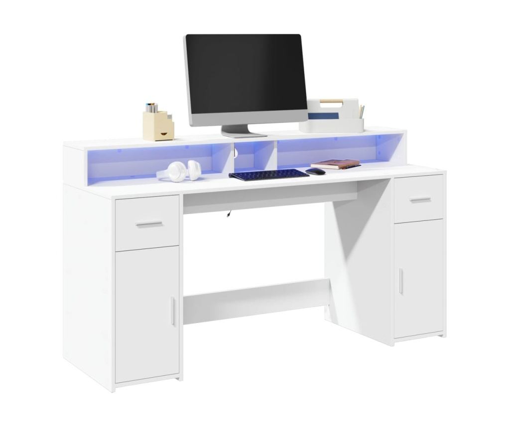 Psací stůl s LED světly bílý 160 x 55 x 91 cm kompozitní dřevo - 2