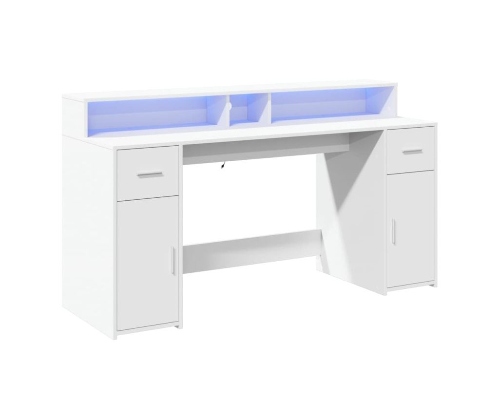 Psací stůl s LED světly bílý 160 x 55 x 91 cm kompozitní dřevo - 5