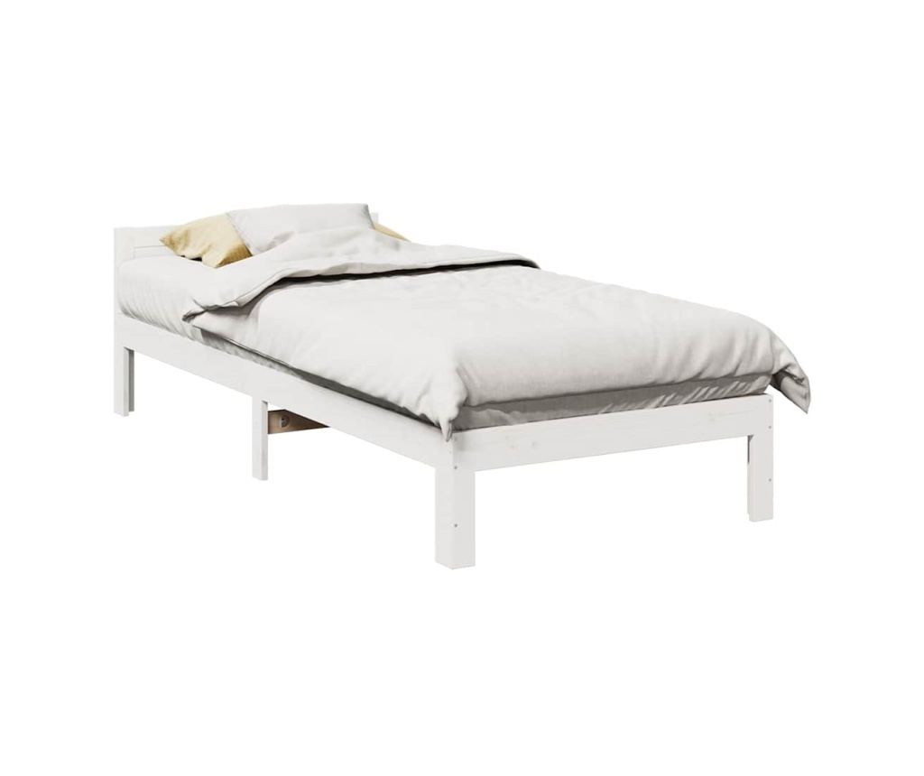 Рамка за легло без матрак, бял, 90x200 см, бор масив - 2