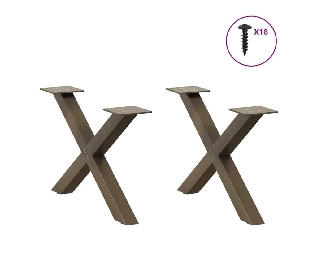 Крака за масичка за кафе, X-образни, 2 бр., естествена стомана, 50 x (30-31) см, стомана - 3