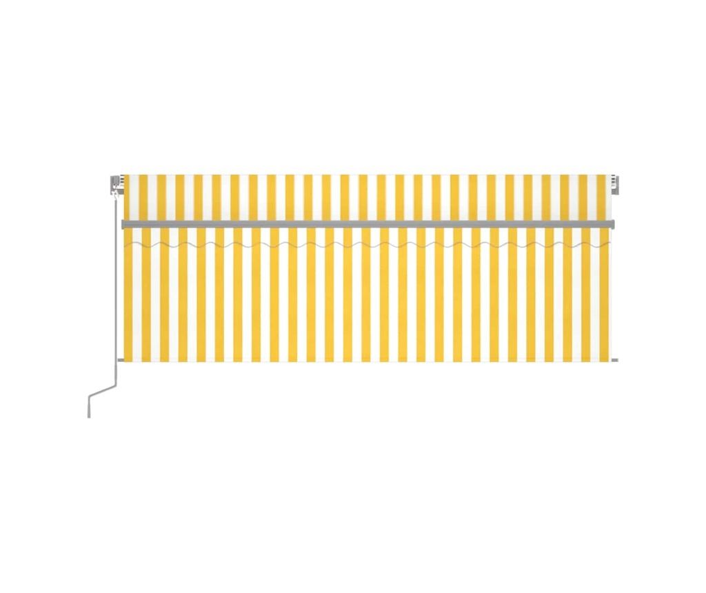 Ръчно прибиращ се сенник с щора и LED, 4x3 м, жълто и бяло - 3