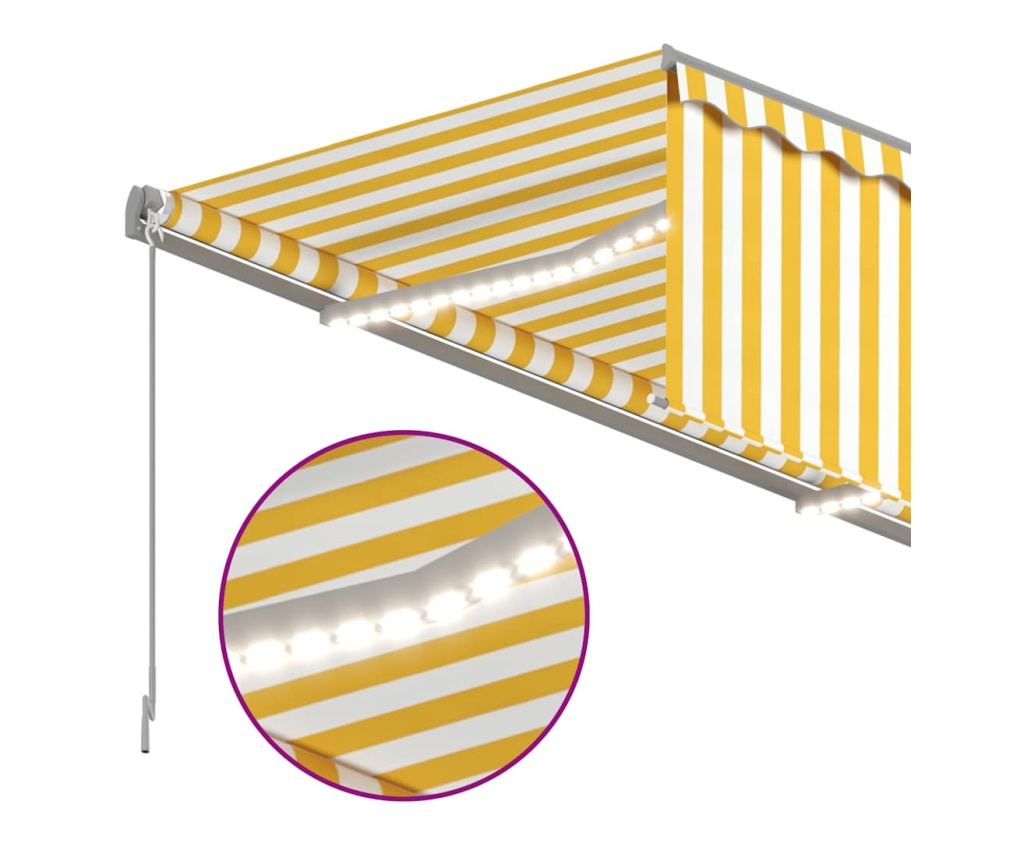 Ръчно прибиращ се сенник с щора и LED, 4x3 м, жълто и бяло - 5