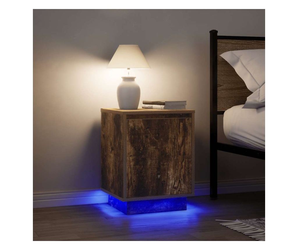 Нощни шкафчета с LED осветление 2 броя опушен дъб 38x34x50 cm - 2