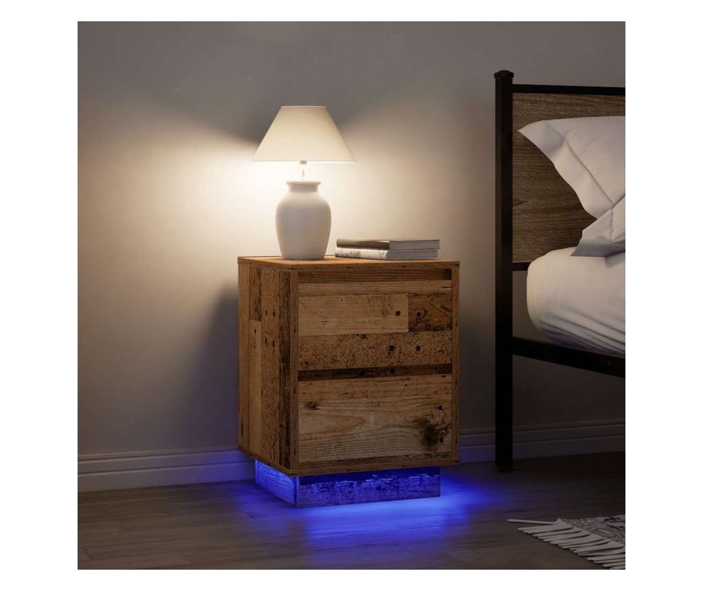 Нощно шкафче с LED осветление Старо дърво 38x34x50 cm - 5