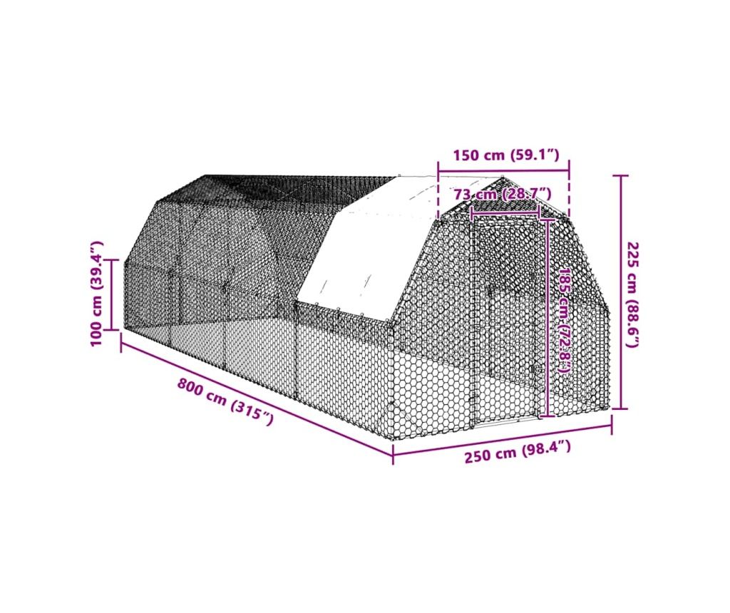Пилешки подиум с покрив 2,5x8x2,25 м Поцинкована стомана - 8