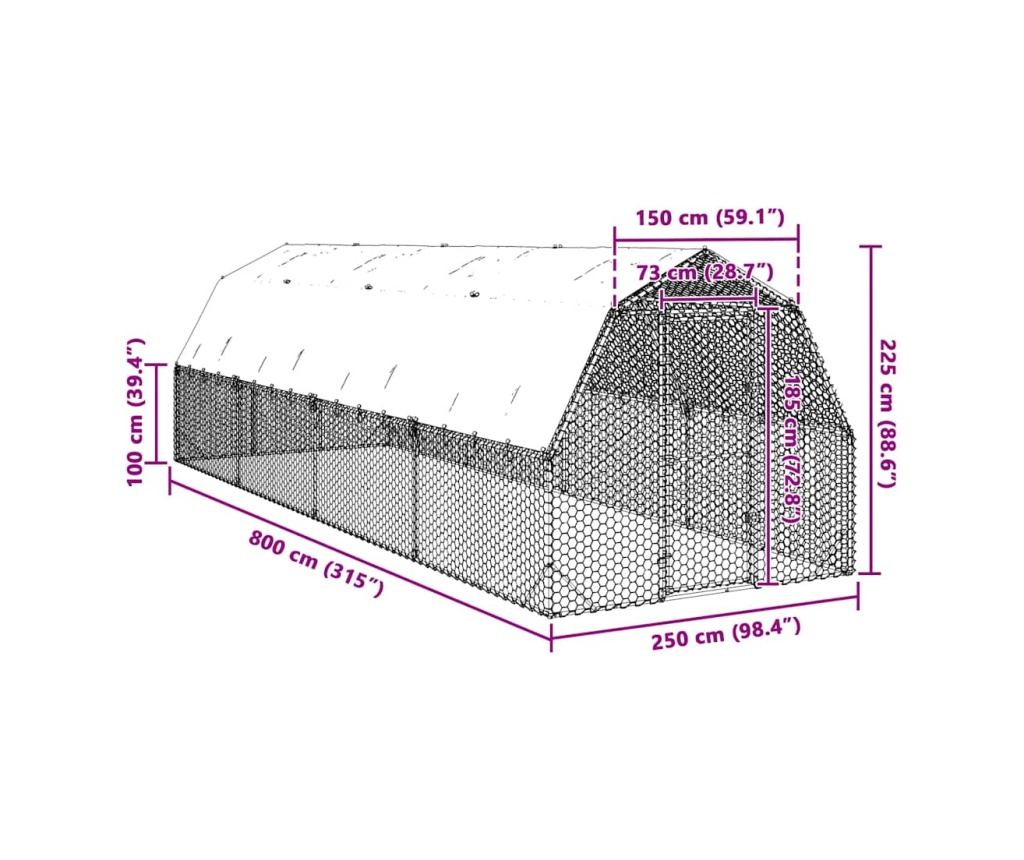 Пилешки подиум с покрив 2,5x8x2,25 м Поцинкована стомана - 8