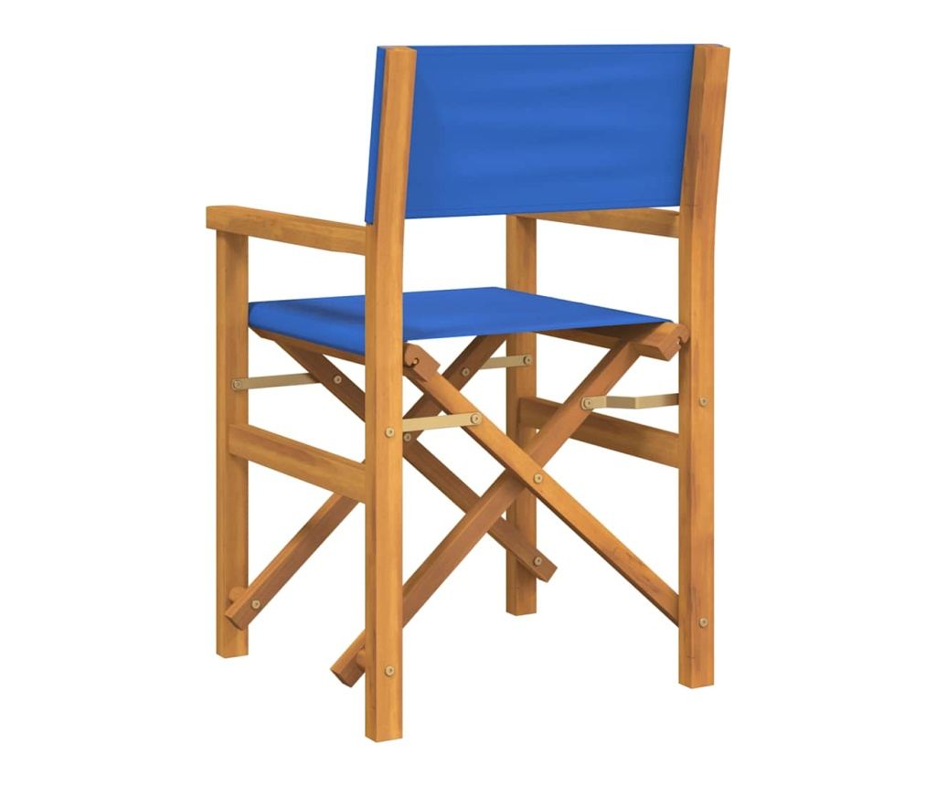 Сгъваеми режисьорски столове, 2 бр, сини, масивно тиково дърво - 6