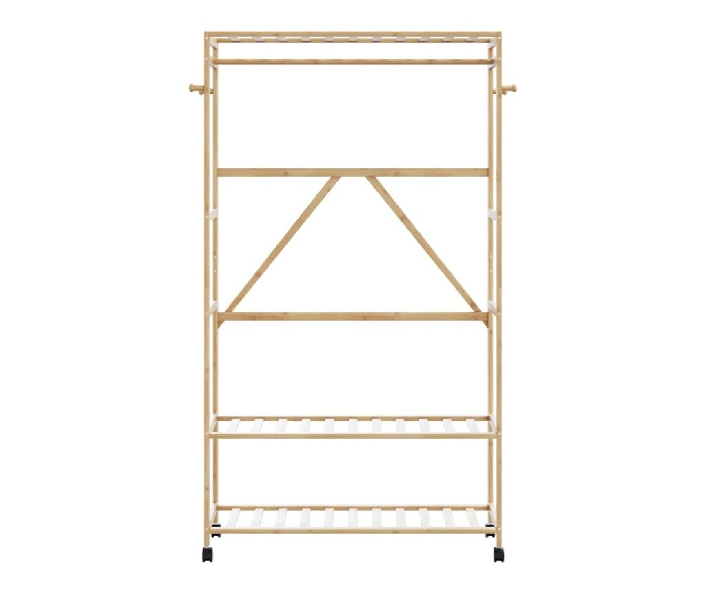 vidaXLL Стелаж за дрехи с рафтове и колела 110x40x180 cm Бамбук - 3