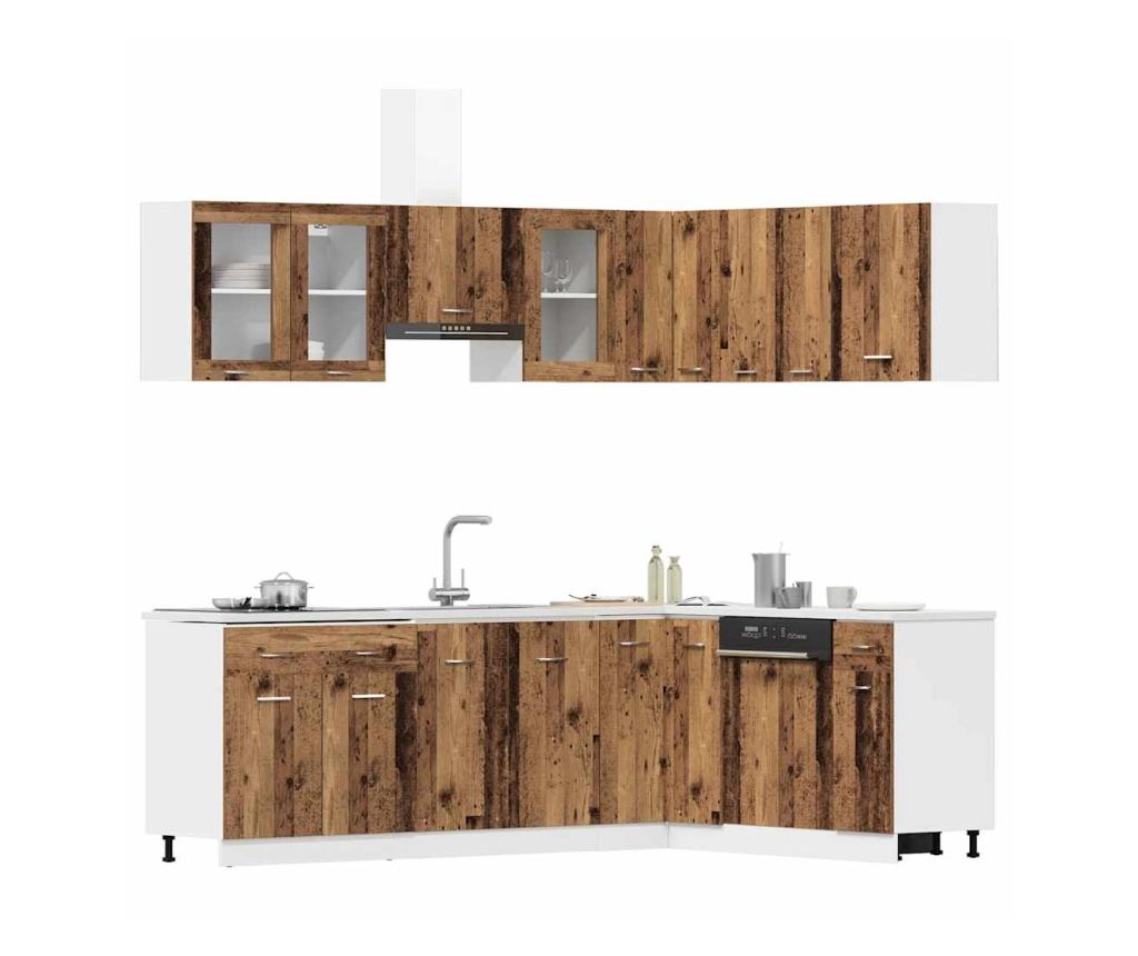 Комплект кухненски шкафове, 11 части, Lyon, старо дърво, инженерно дърво - 3