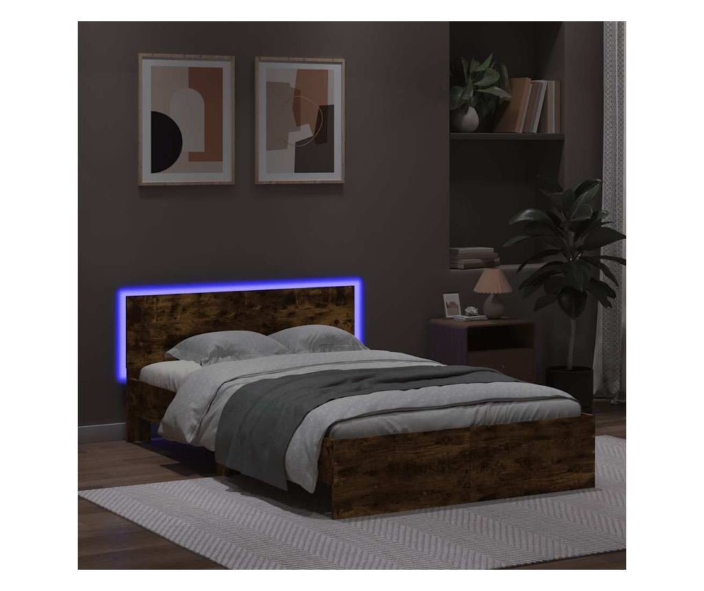 Рамка за легло с табла и LED, опушен дъб, 120x200 см - 3