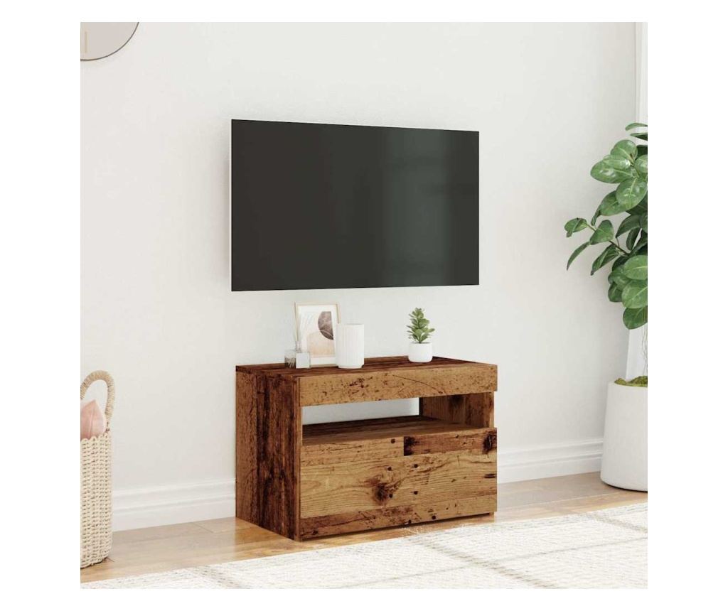 ТВ шкаф с LED светлини Старо дърво 60x35x40 cm - 4