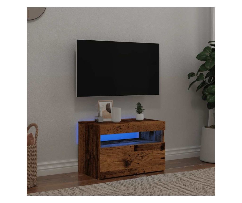 ТВ шкаф с LED светлини Старо дърво 60x35x40 cm - 5