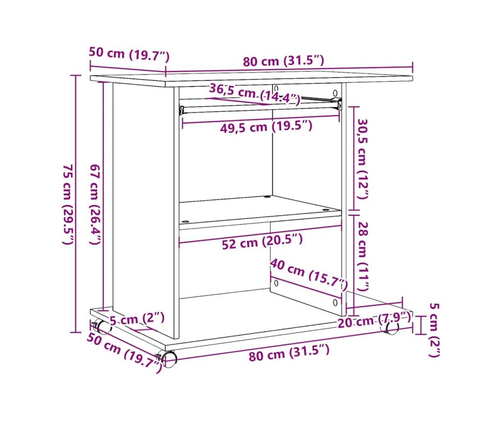 Компютърно бюро от старо дърво 80x50x75 cm Инженерна дървесина - 10