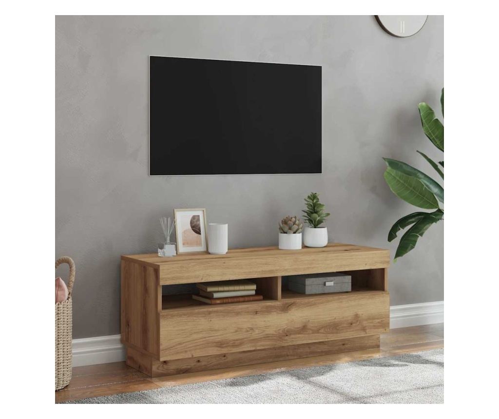 ТВ шкаф с LED светлини Артизийски дъб 100x35x40 cm - 2