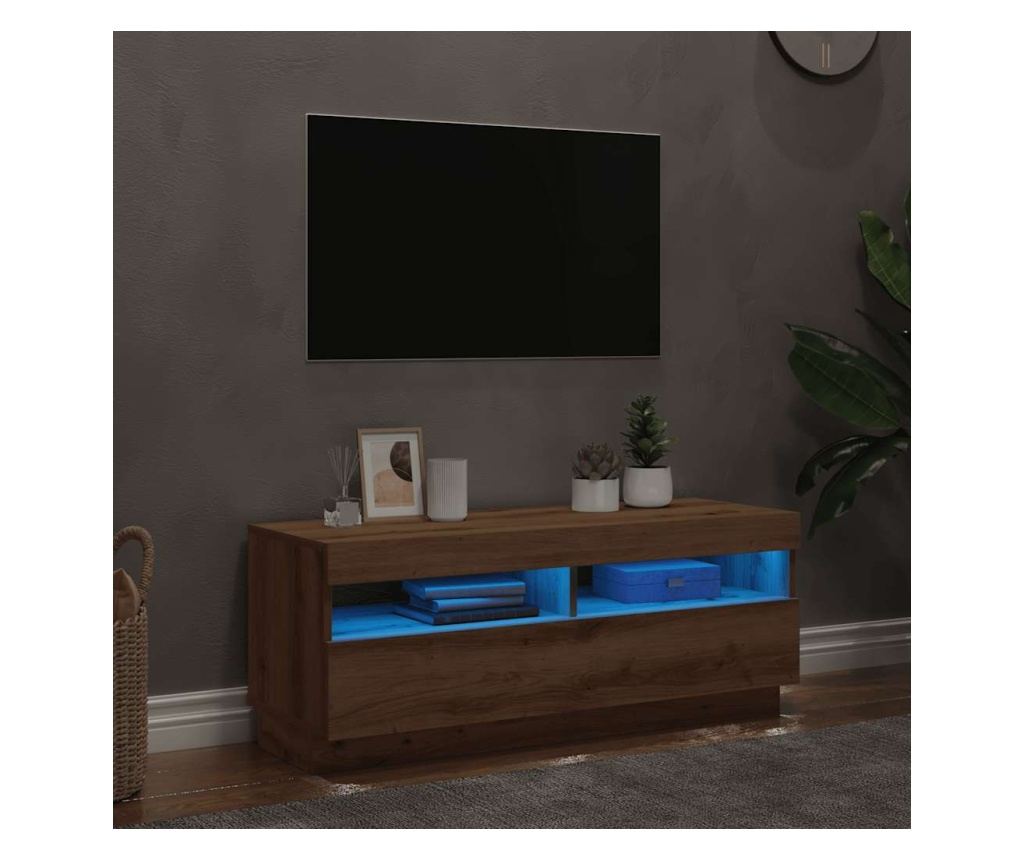 ТВ шкаф с LED светлини Артизийски дъб 100x35x40 cm - 3