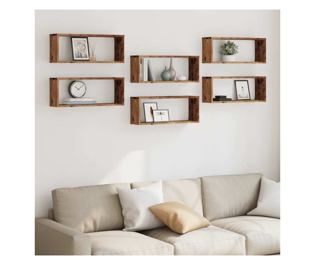 Wall Cube Shelves 6 pcs Old Wood 60x15x23cm Инженерна дървесина - 3