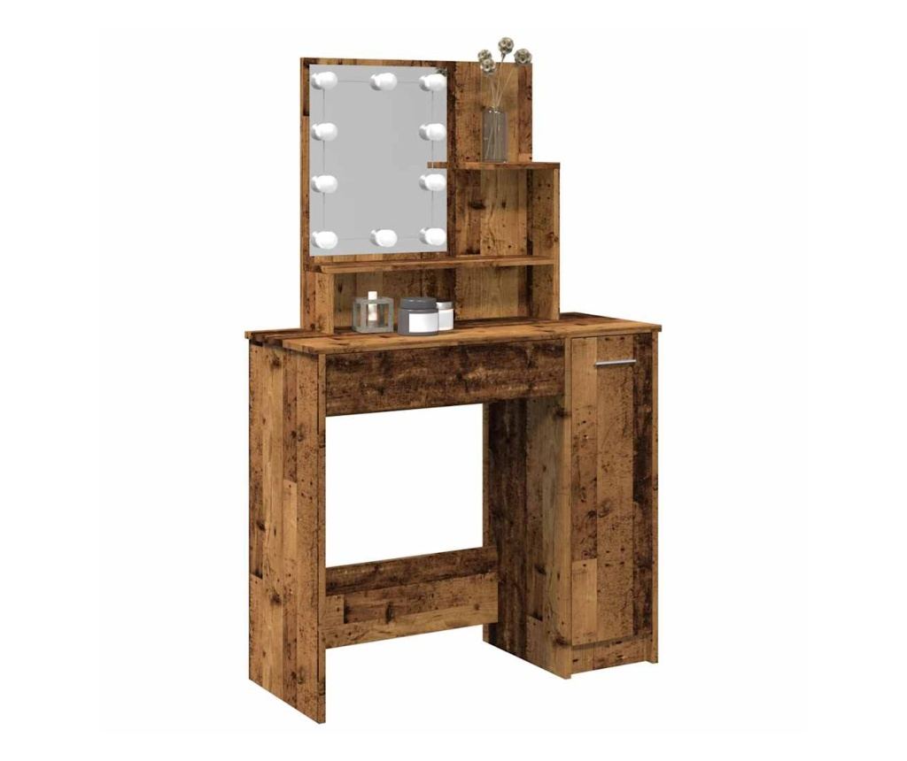 Тоалетка с LED Старо дърво 86,5x35x136 cm - 2