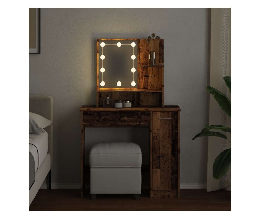 Тоалетка с LED Старо дърво 86,5x35x136 cm - 3