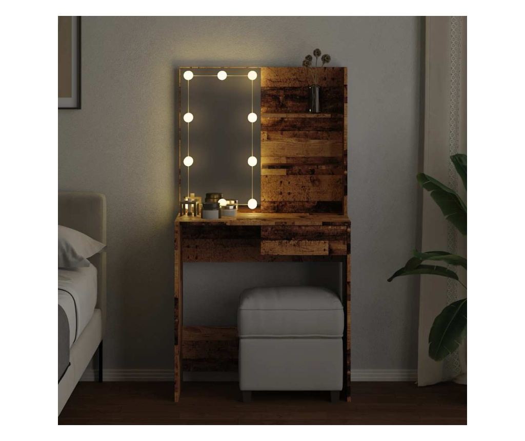 Тоалетка с LED Старо дърво 74,5x40x141 cm - 4